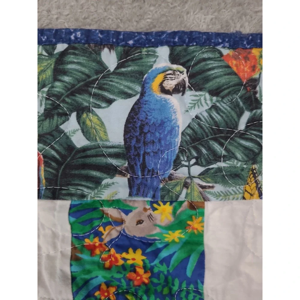 Handmade‎ Baby Quilt Reversible Parrots and Sesame Street 36X49